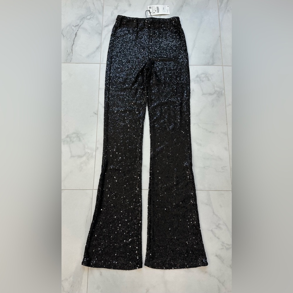 Zara Flared Sequin Leggings , Black, NWT